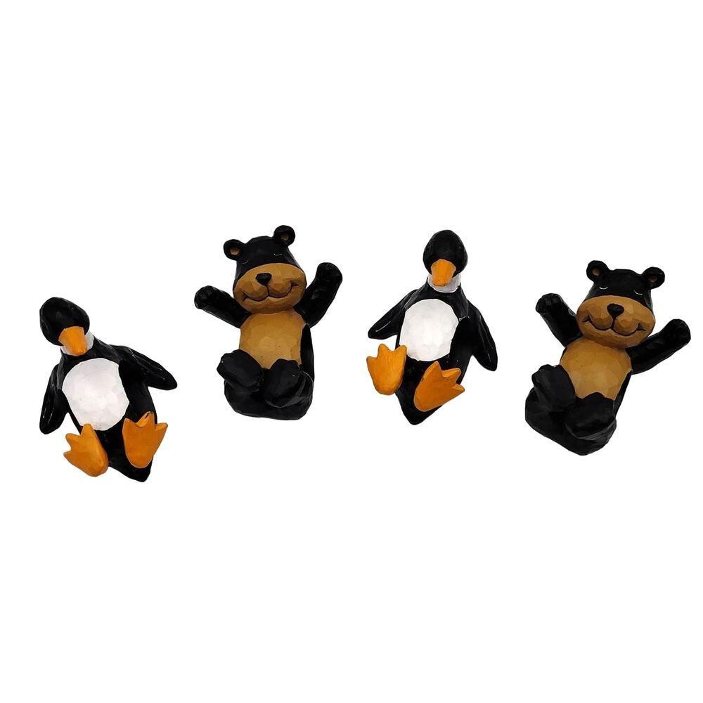 Set of 4 Country Cabin Rustic Ranch Northwoods Napkin Rings Holders Bears Ducks